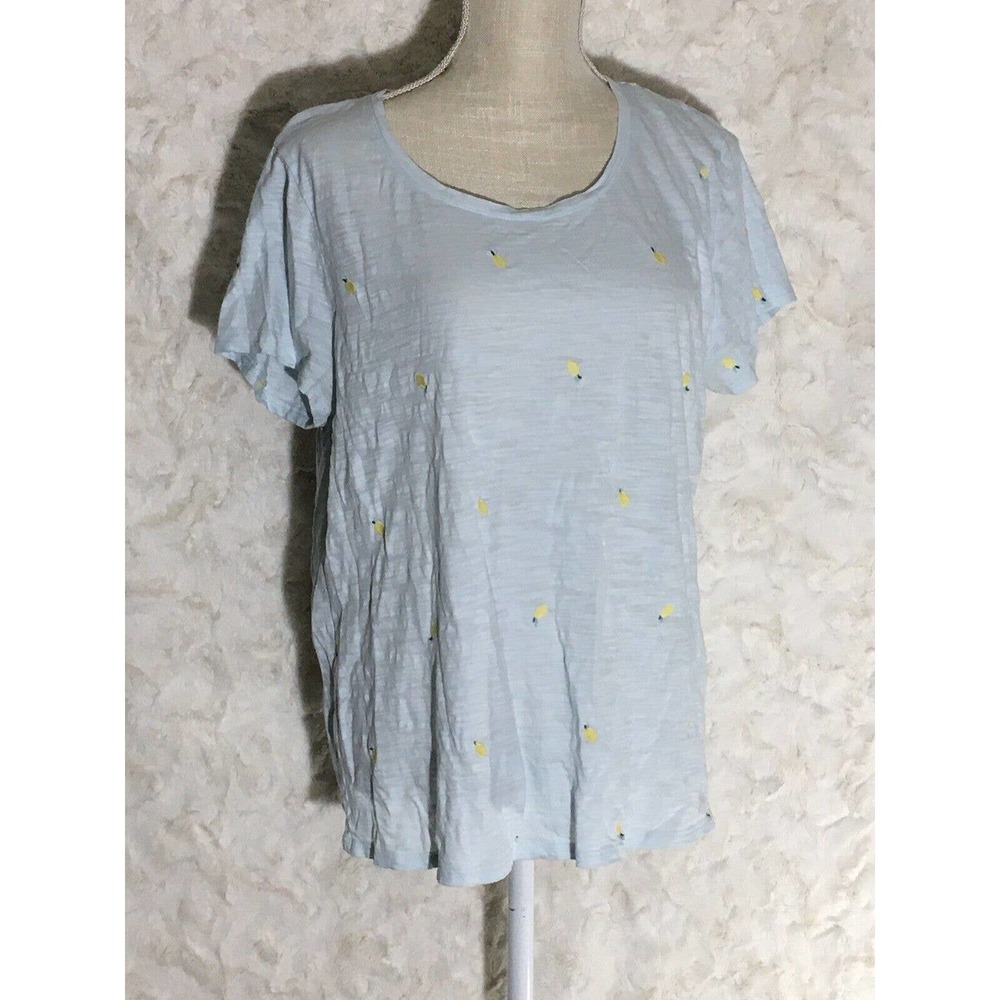 J jill light blue Embroidered lemon graphic Cotton t shirt size large